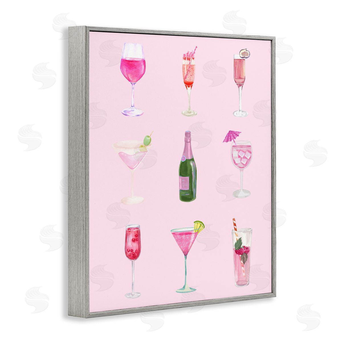 Various Pink Drinks Grey Frame Print Wall Art, Home Decor by House of Lulu