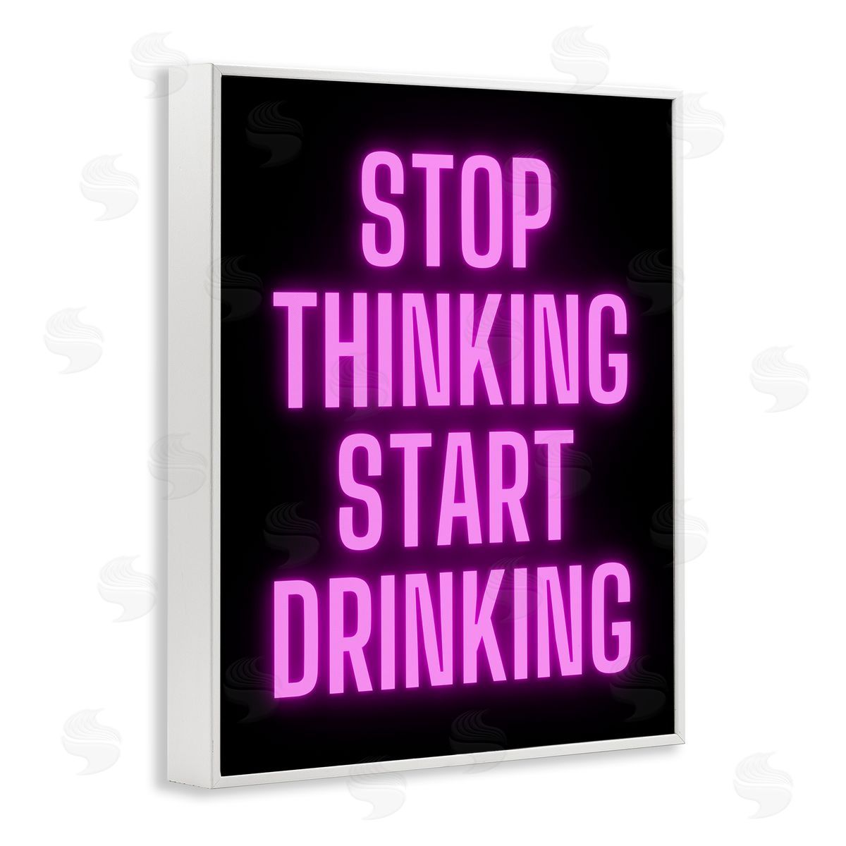 Stop Thinking Start Drinking White Frame Print Wall Art, Home Decor by House of Lulu