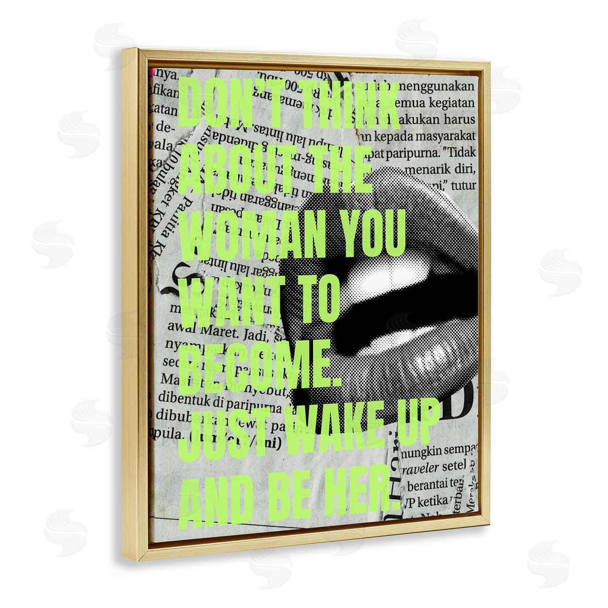 Wake Up & Be Her Inspiring Gold Floating Frame Canvas Wall Art, Home Decor by House of Lulu