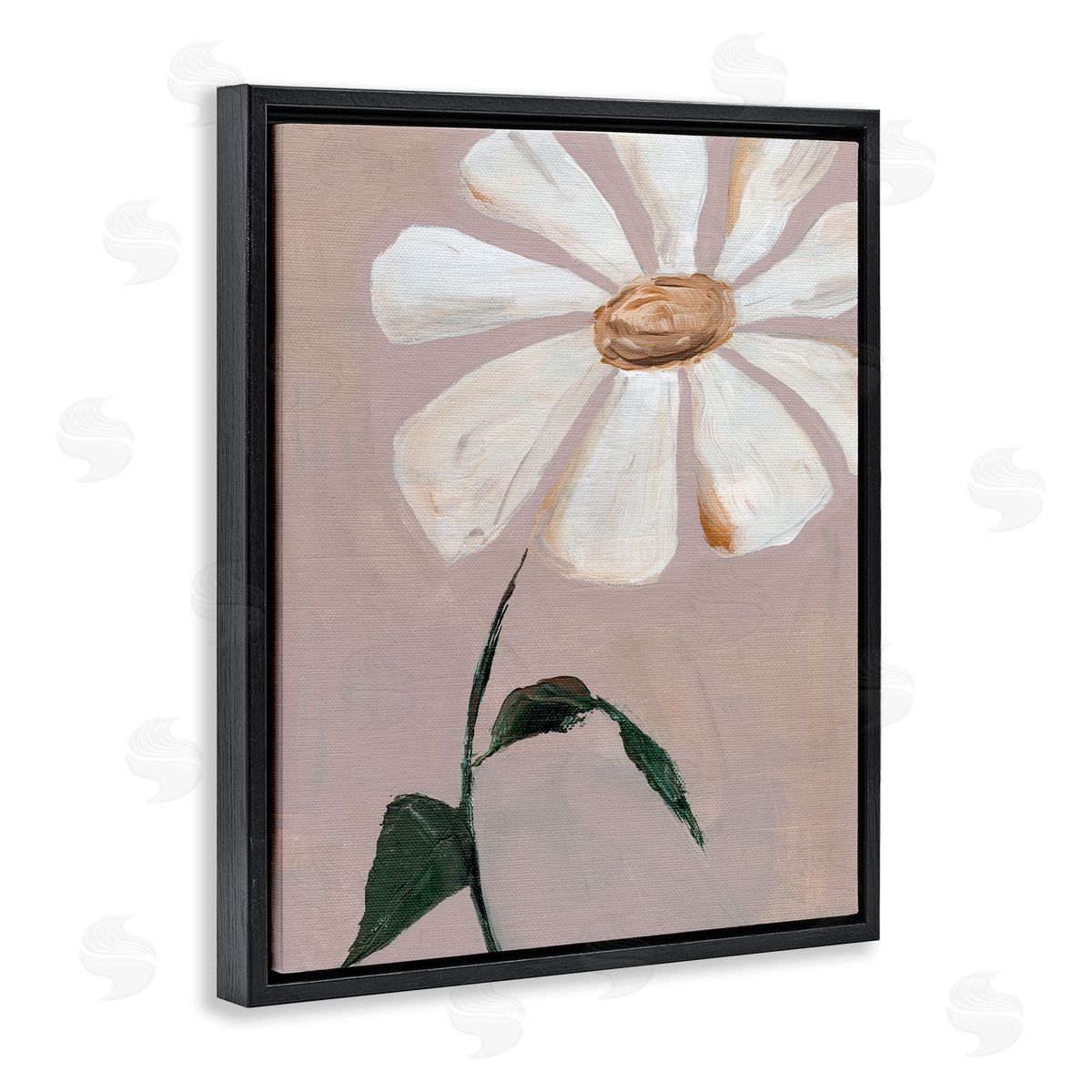 Single Daisy Sprig Black Floating Frame Canvas Wall Art, Home Decor by Nikita Jariwala