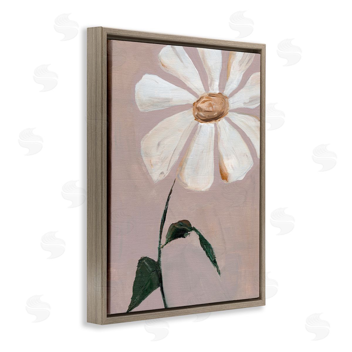 Single Daisy Sprig Brown Floating Frame Canvas Wall Art, Home Decor by Nikita Jariwala