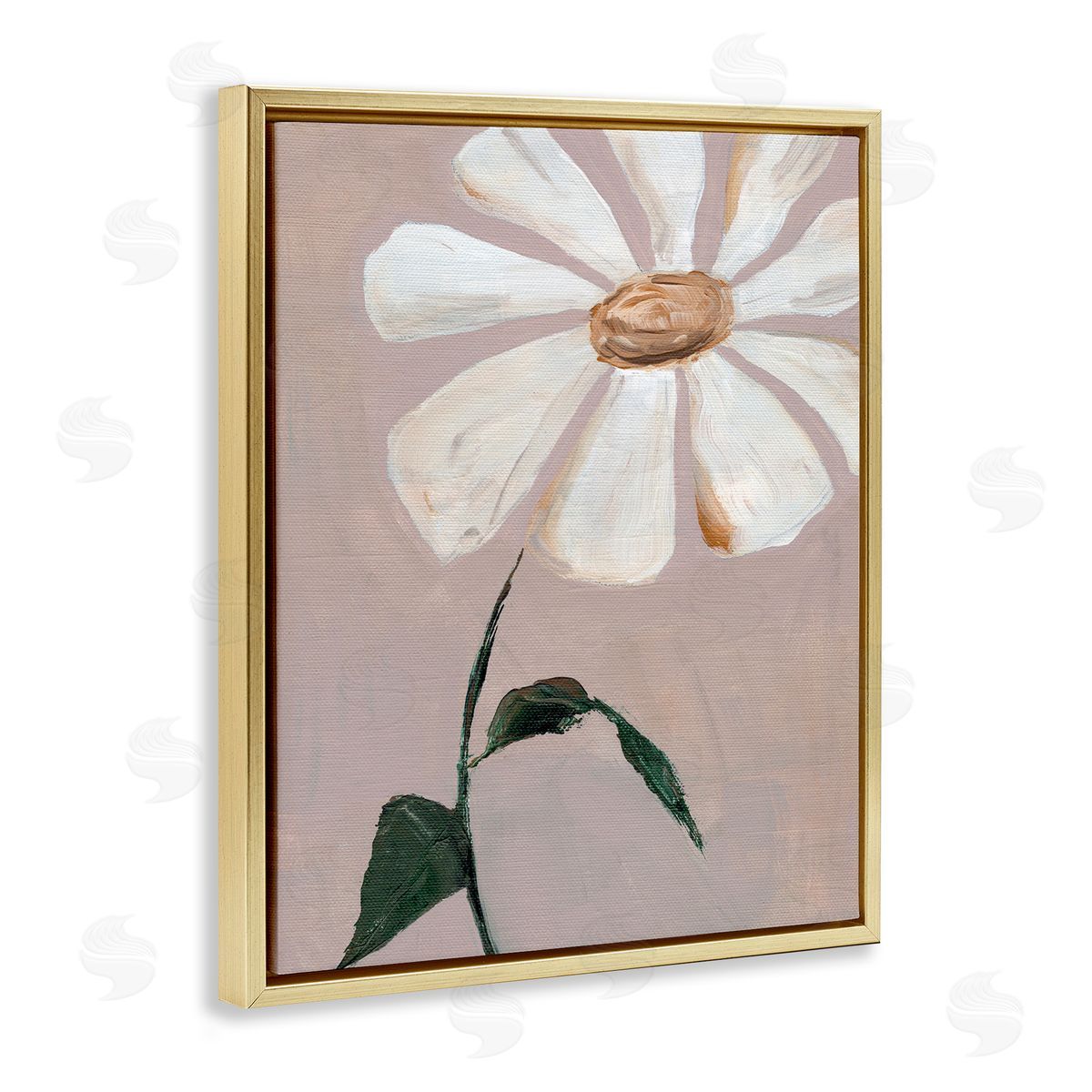 Single Daisy Sprig Gold Floating Frame Canvas Wall Art, Home Decor by Nikita Jariwala