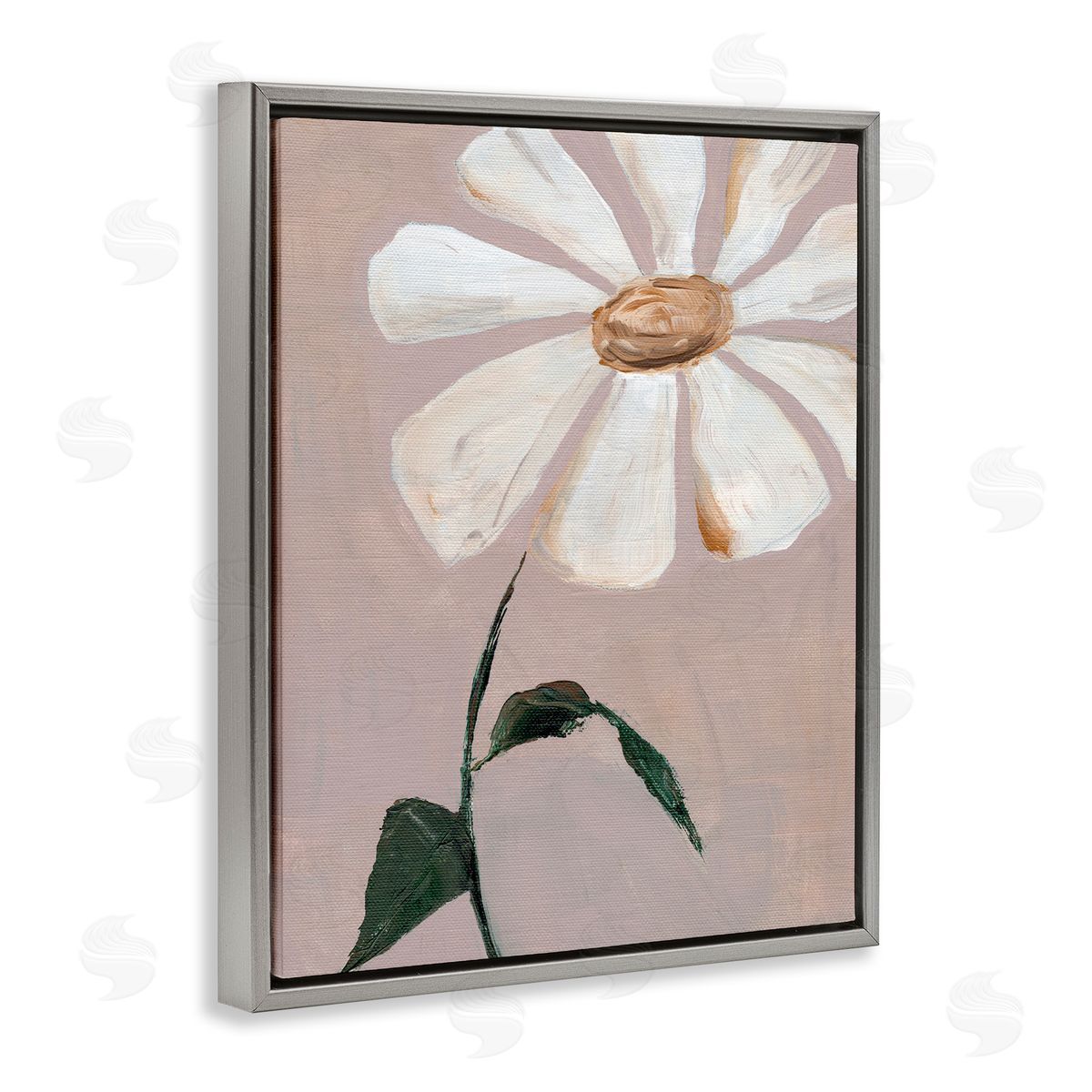 Single Daisy Sprig Grey Floating Frame Canvas Wall Art, Home Decor by Nikita Jariwala