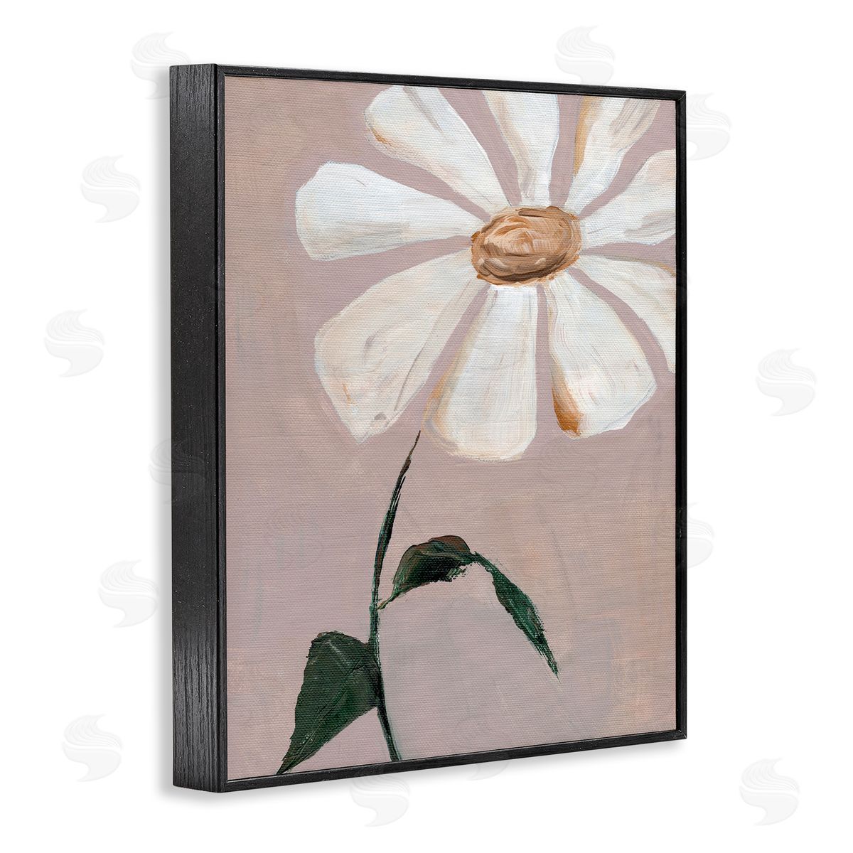 Single Daisy Sprig Black Frame Print Wall Art, Home Decor by Nikita Jariwala