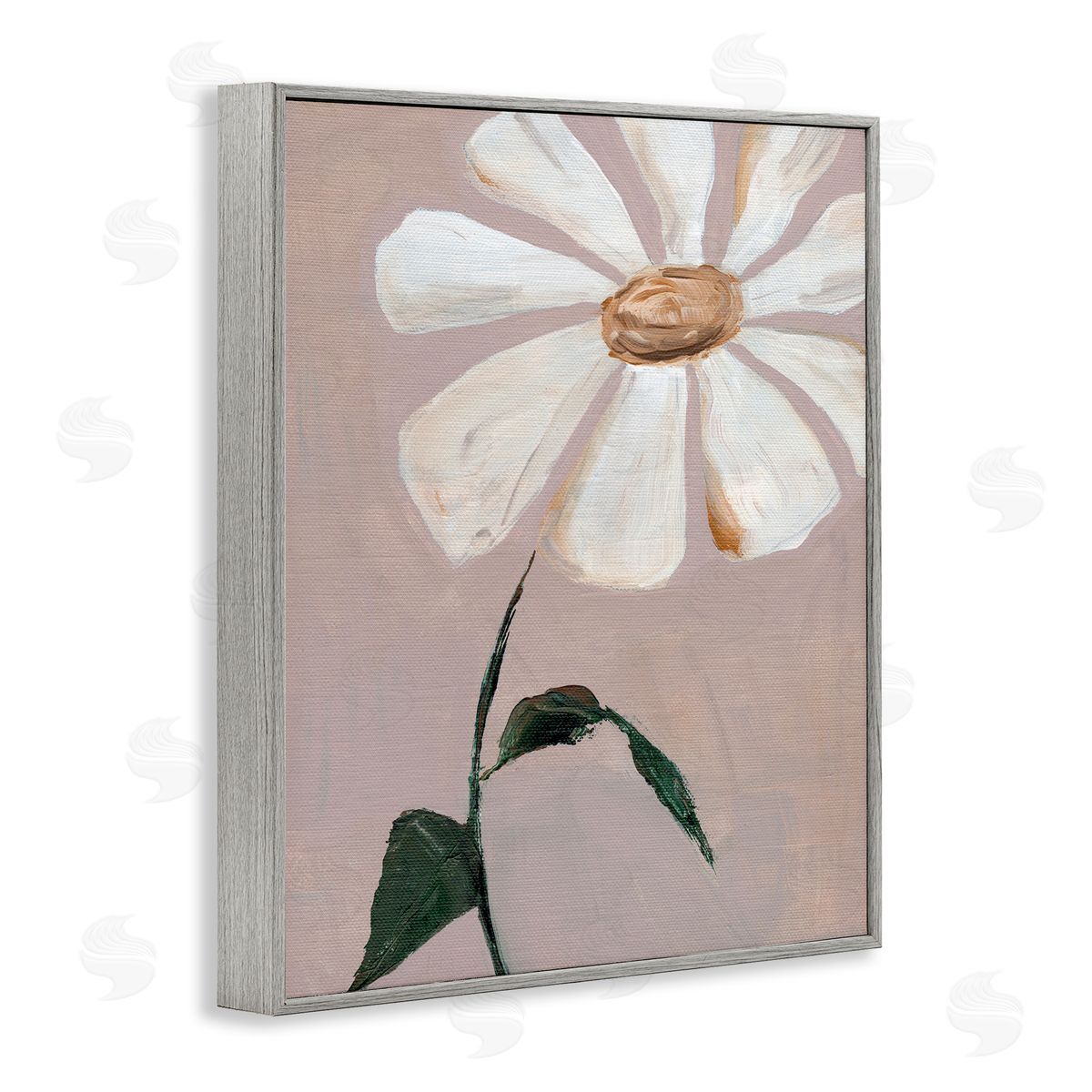 Single Daisy Sprig Grey Frame Print Wall Art, Home Decor by Nikita Jariwala