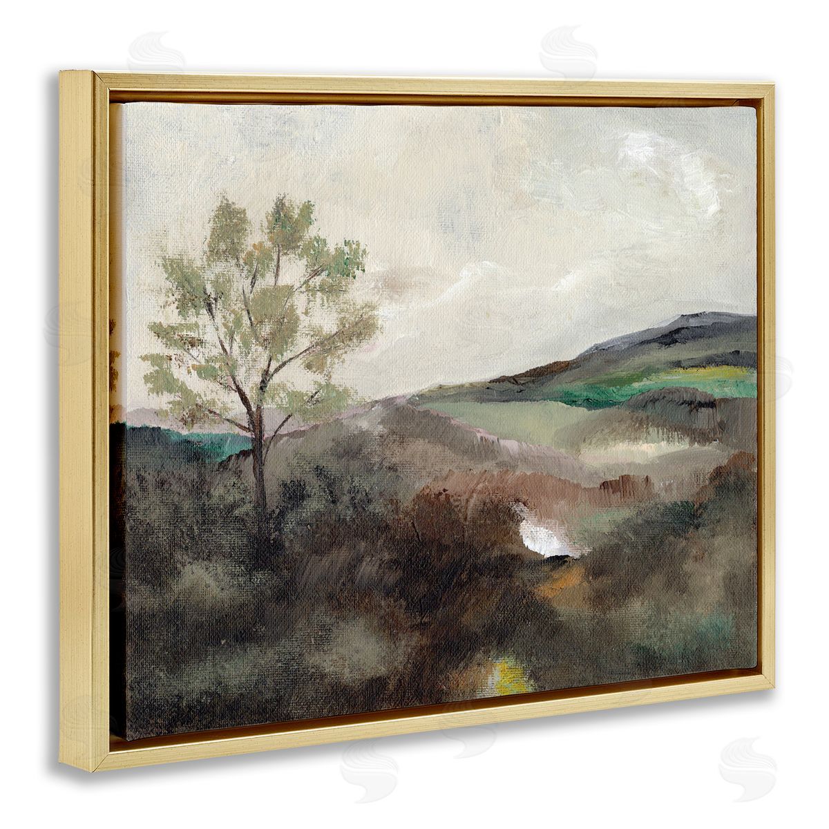 Beige Toned Landscape Gold Floating Frame Canvas Wall Art, Home Decor by Nikita Jariwala