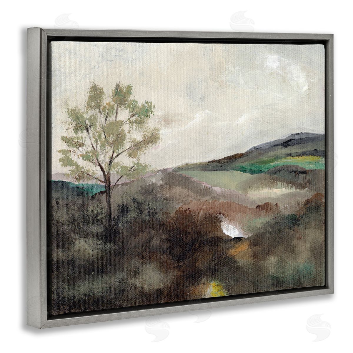 Beige Toned Landscape Grey Floating Frame Canvas Wall Art, Home Decor by Nikita Jariwala