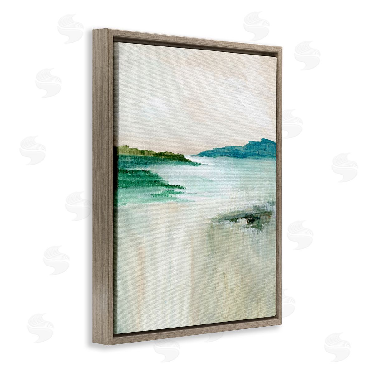 Blue Tone Misty Landscape Brown Floating Frame Canvas Wall Art, Home Decor by Nikita Jariwala