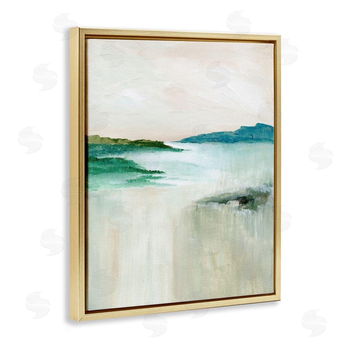 Blue Tone Misty Landscape Gold Floating Frame Canvas Wall Art, Home Decor by Nikita Jariwala
