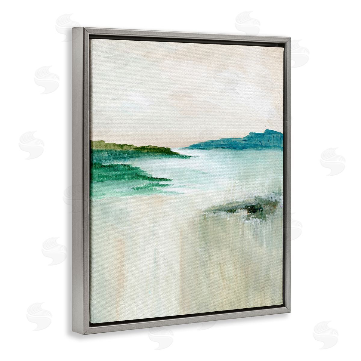 Blue Tone Misty Landscape Grey Floating Frame Canvas Wall Art, Home Decor by Nikita Jariwala