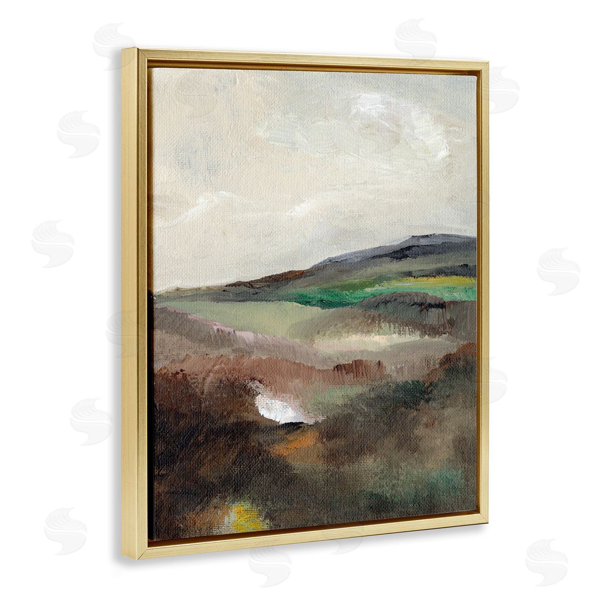Misty Hills Land Gold Floating Frame Canvas Wall Art, Home Decor by Nikita Jariwala