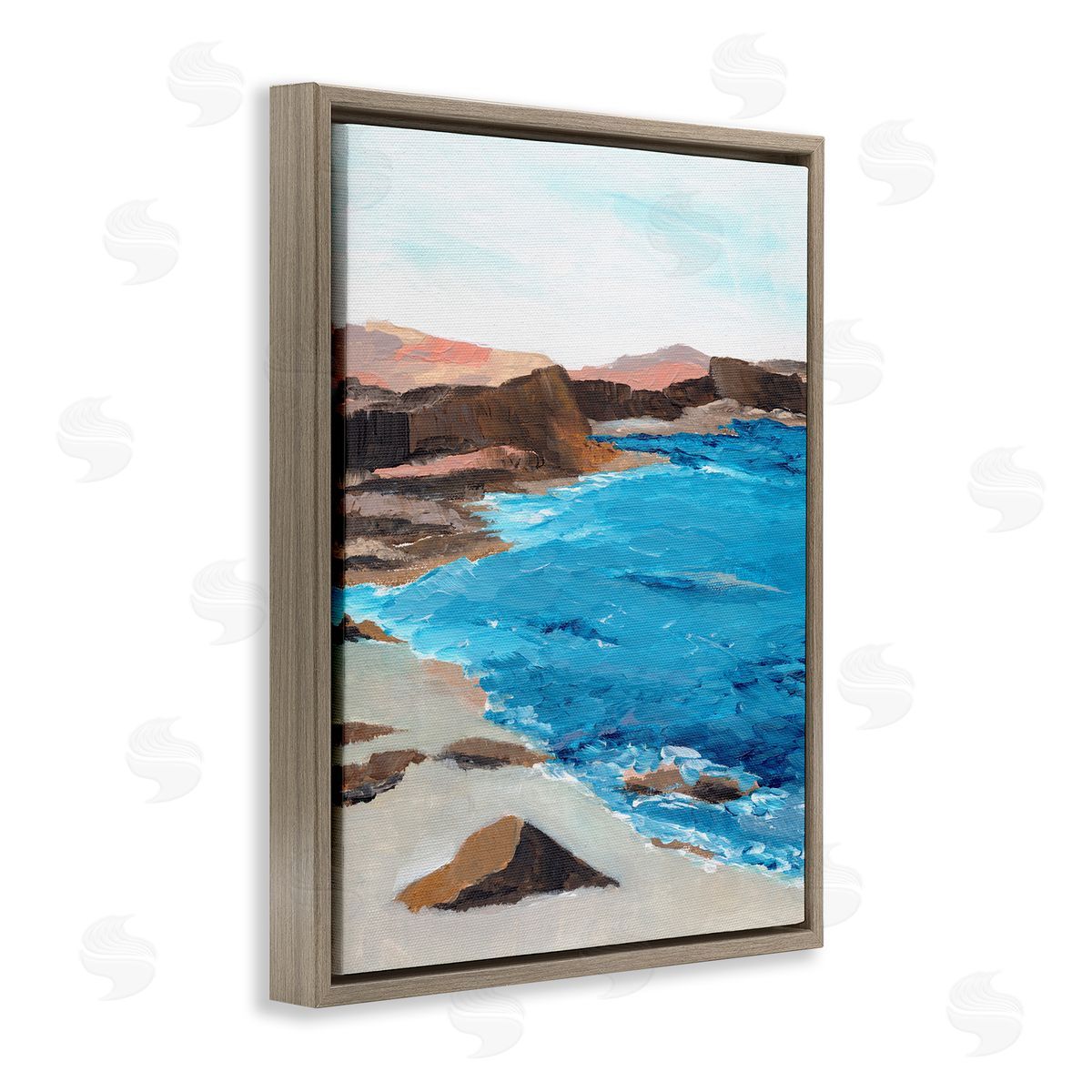 Red Mountain Beach Brown Floating Frame Canvas Wall Art, Home Decor by Nikita Jariwala