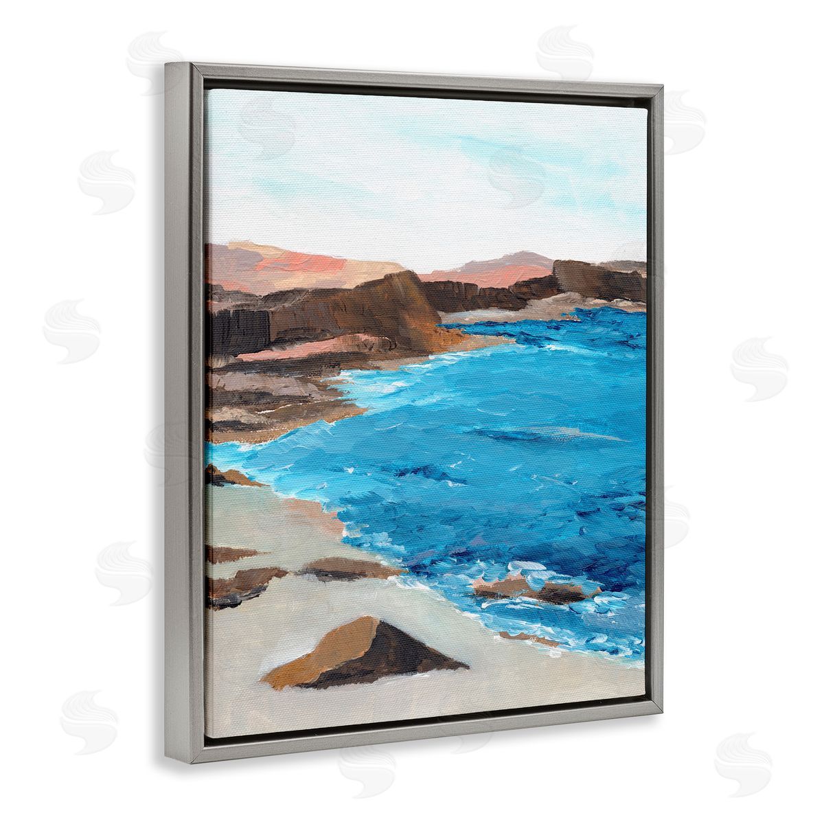 Red Mountain Beach Grey Floating Frame Canvas Wall Art, Home Decor by Nikita Jariwala