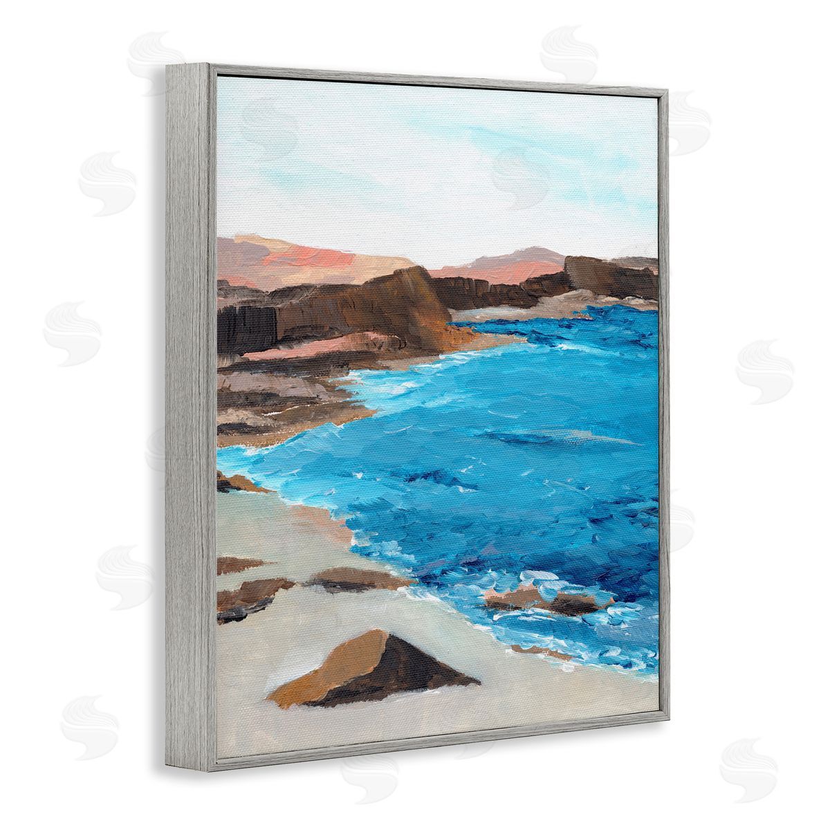 Red Mountain Beach Grey Frame Print Wall Art, Home Decor by Nikita Jariwala