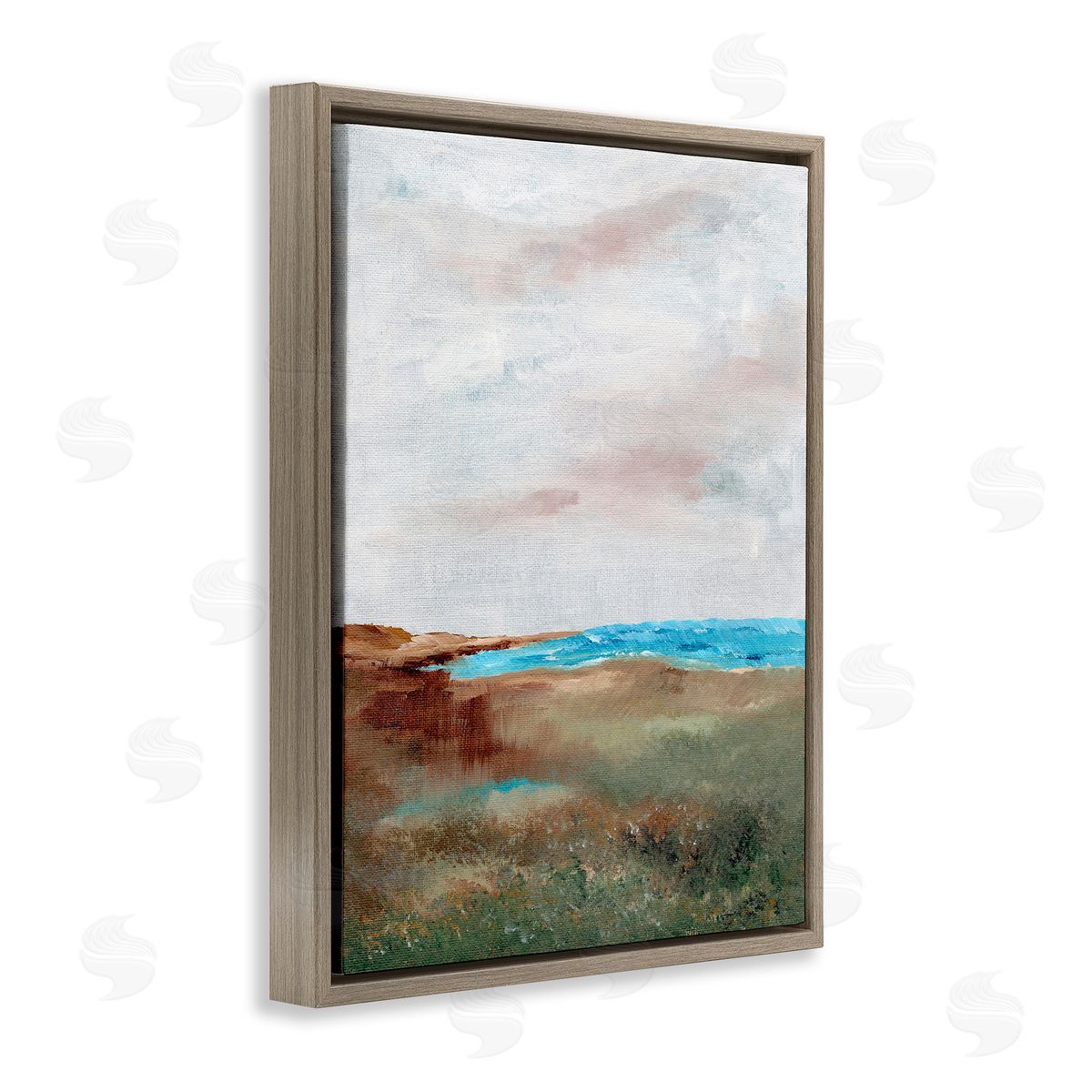 Seascape Brushed Landscape Brown Floating Frame Canvas Wall Art, Home Decor by Nikita Jariwala