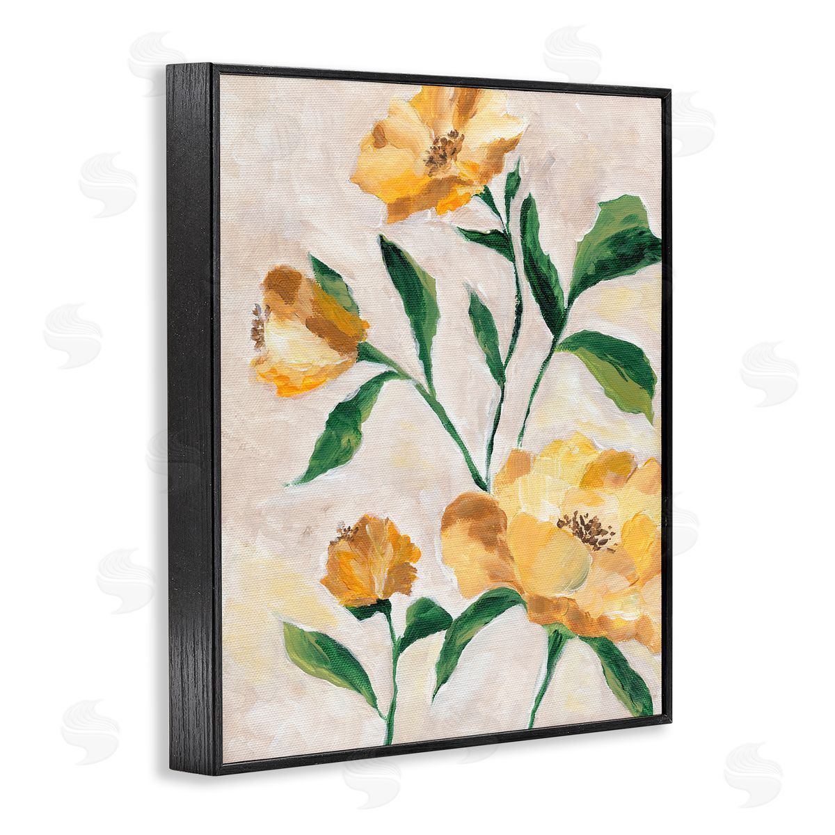 Yellow Camellia Blossoms Black Frame Print Wall Art, Home Decor by Nikita Jariwala