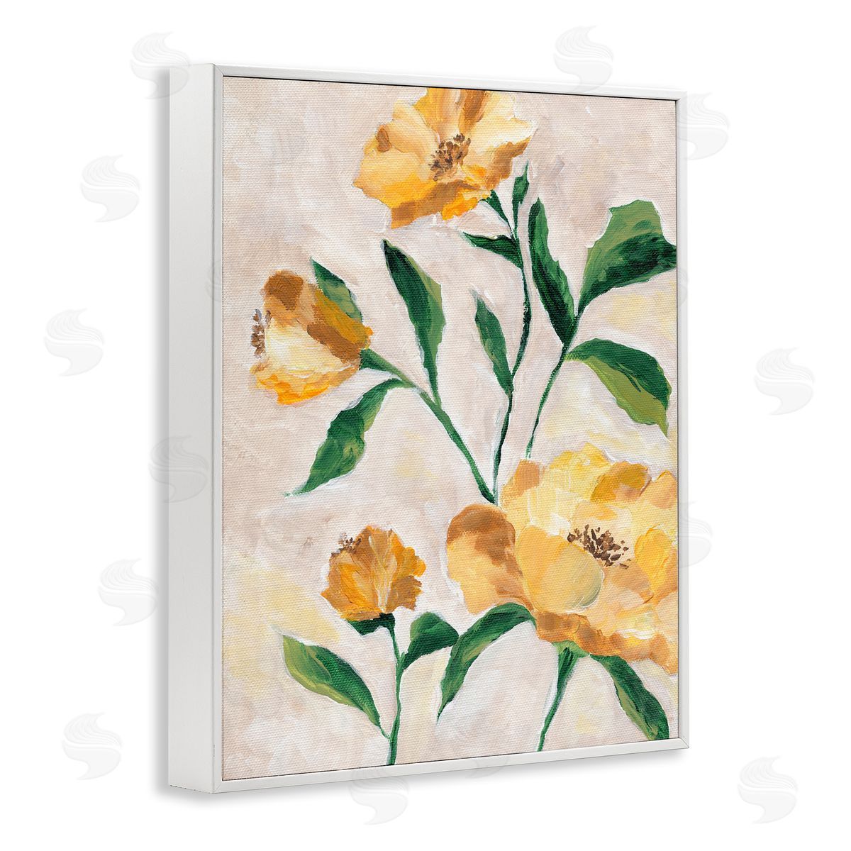 Yellow Camellia Blossoms White Frame Print Wall Art, Home Decor by Nikita Jariwala