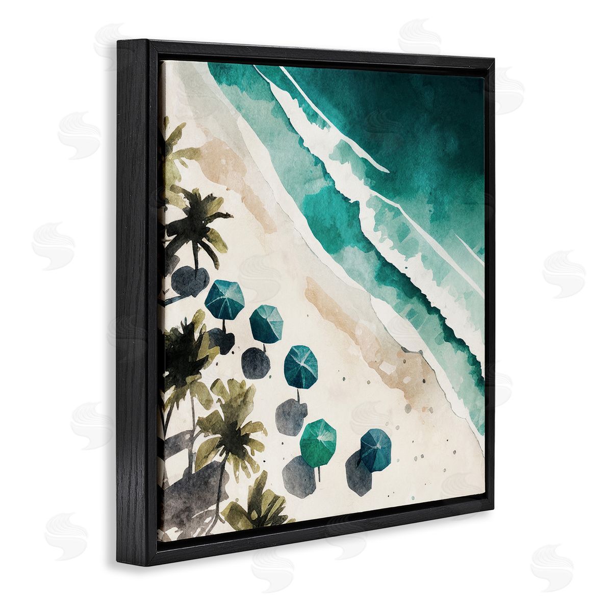 Umbrella Lined Coast Black Floating Frame Canvas Wall Art, Home Decor by Svetlana Aleynikova