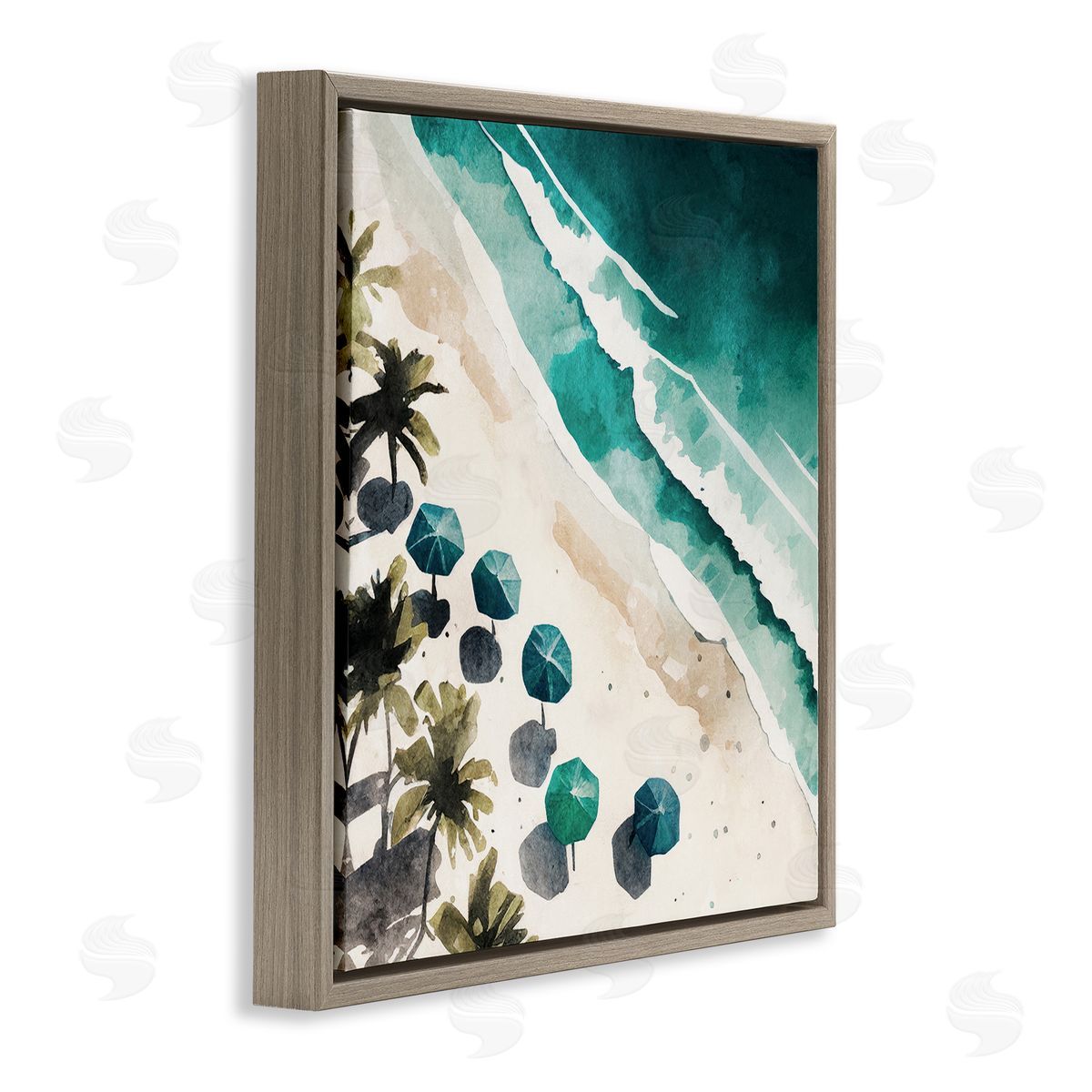 Umbrella Lined Coast Brown Floating Frame Canvas Wall Art, Home Decor by Svetlana Aleynikova