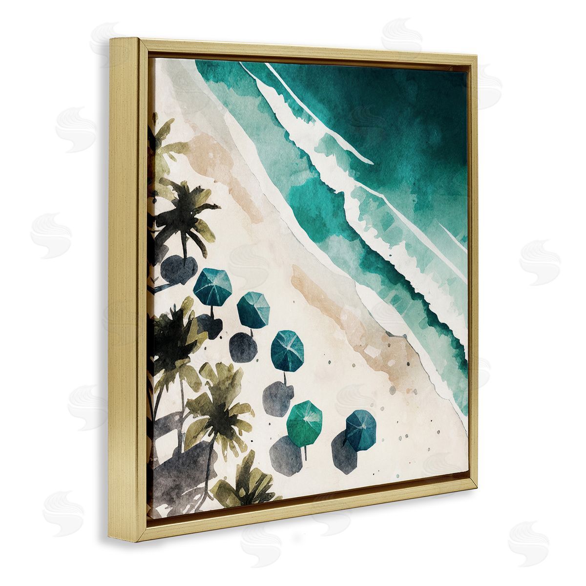 Umbrella Lined Coast Gold Floating Frame Canvas Wall Art, Home Decor by Svetlana Aleynikova