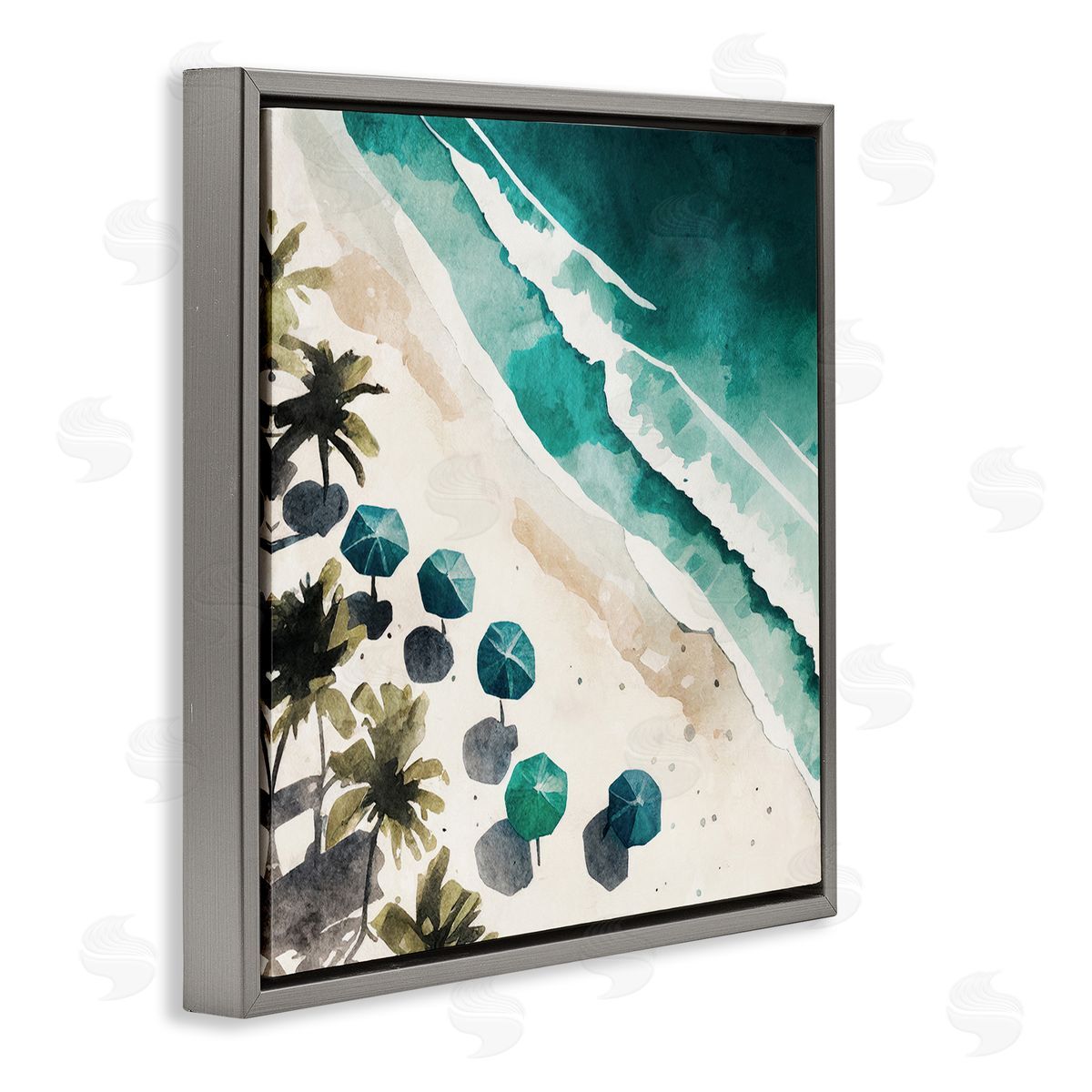 Umbrella Lined Coast Grey Floating Frame Canvas Wall Art, Home Decor by Svetlana Aleynikova