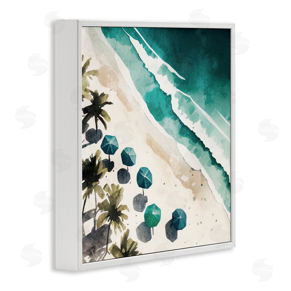 Umbrella Lined Coast White Frame Print Wall Art, Home Decor by Svetlana Aleynikova