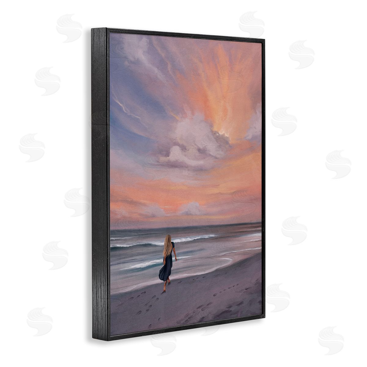 Sunset Beach Walk Black Frame Print Wall Art, Home Decor by Svetlana Aleynikova