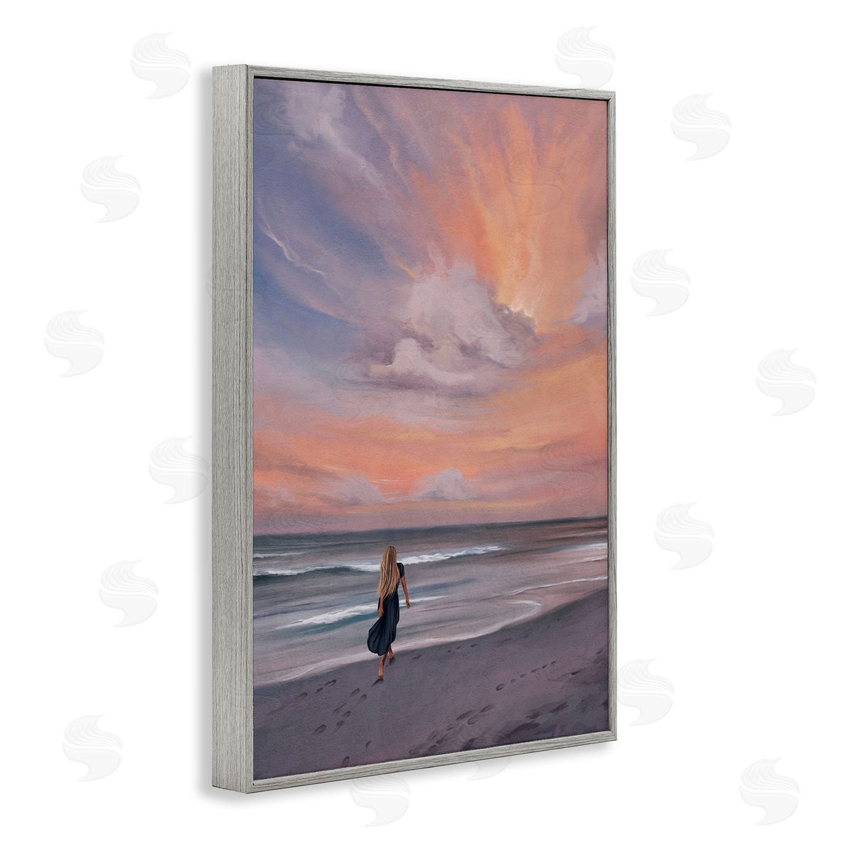 Sunset Beach Walk Grey Frame Print Wall Art, Home Decor by Svetlana Aleynikova