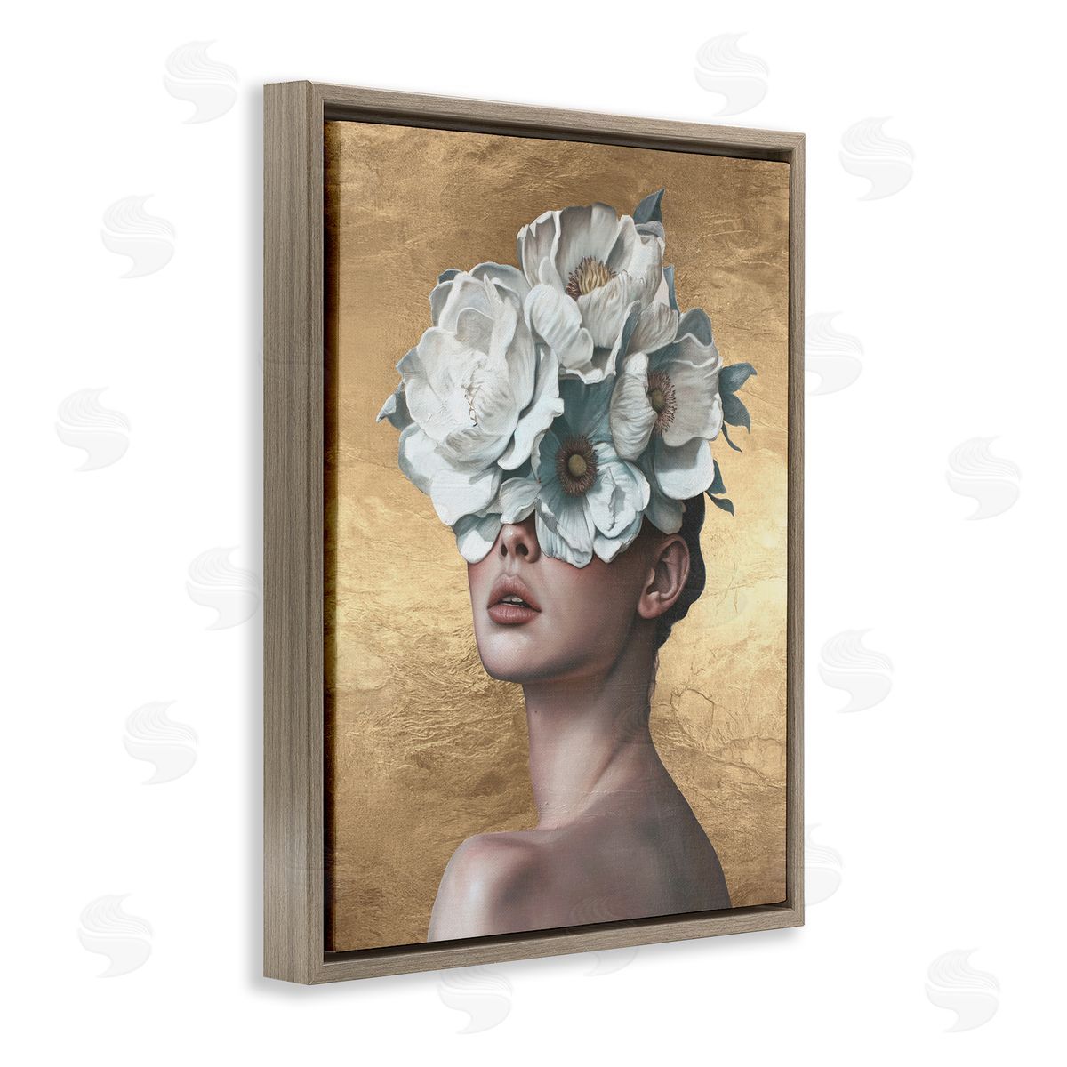Flower Lady on Gold Brown Floating Frame Canvas Wall Art, Home Decor by Svetlana Aleynikova
