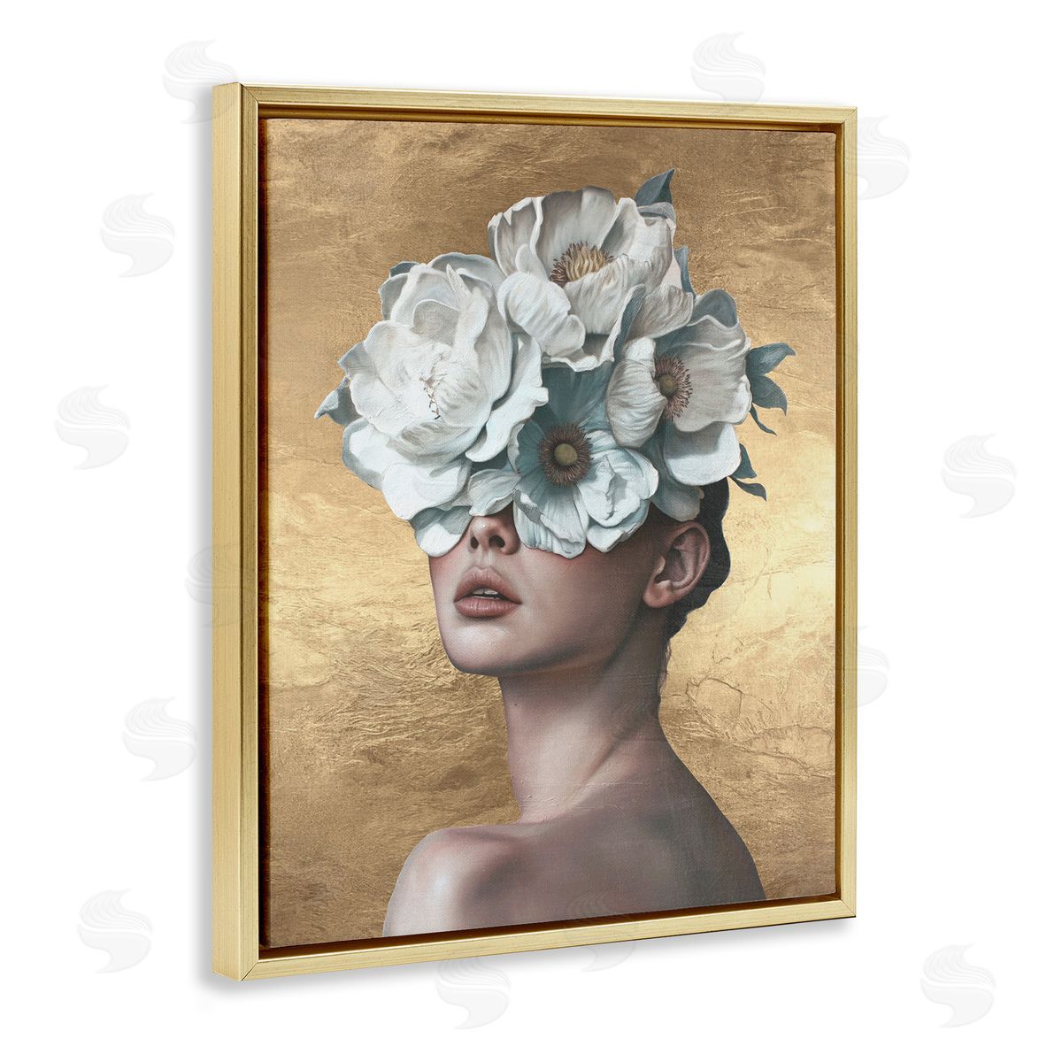 Flower Lady on Gold Gold Floating Frame Canvas Wall Art, Home Decor by Svetlana Aleynikova