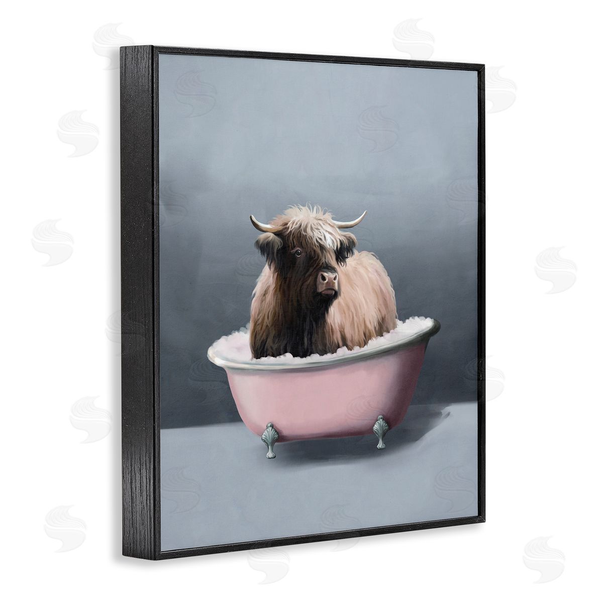 Buffalo in Pink Tub Black Frame Print Wall Art, Home Decor by Svetlana Aleynikova