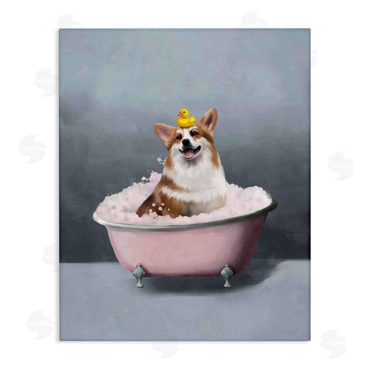 Corgi in Pink Bath Canvas Wall Art, Home Decor by Svetlana Aleynikova