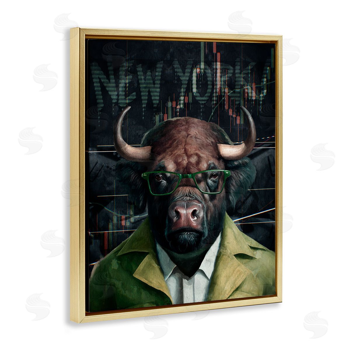 Stylish Bull New York Gold Floating Frame Canvas Wall Art, Home Decor by Svetlana Aleynikova
