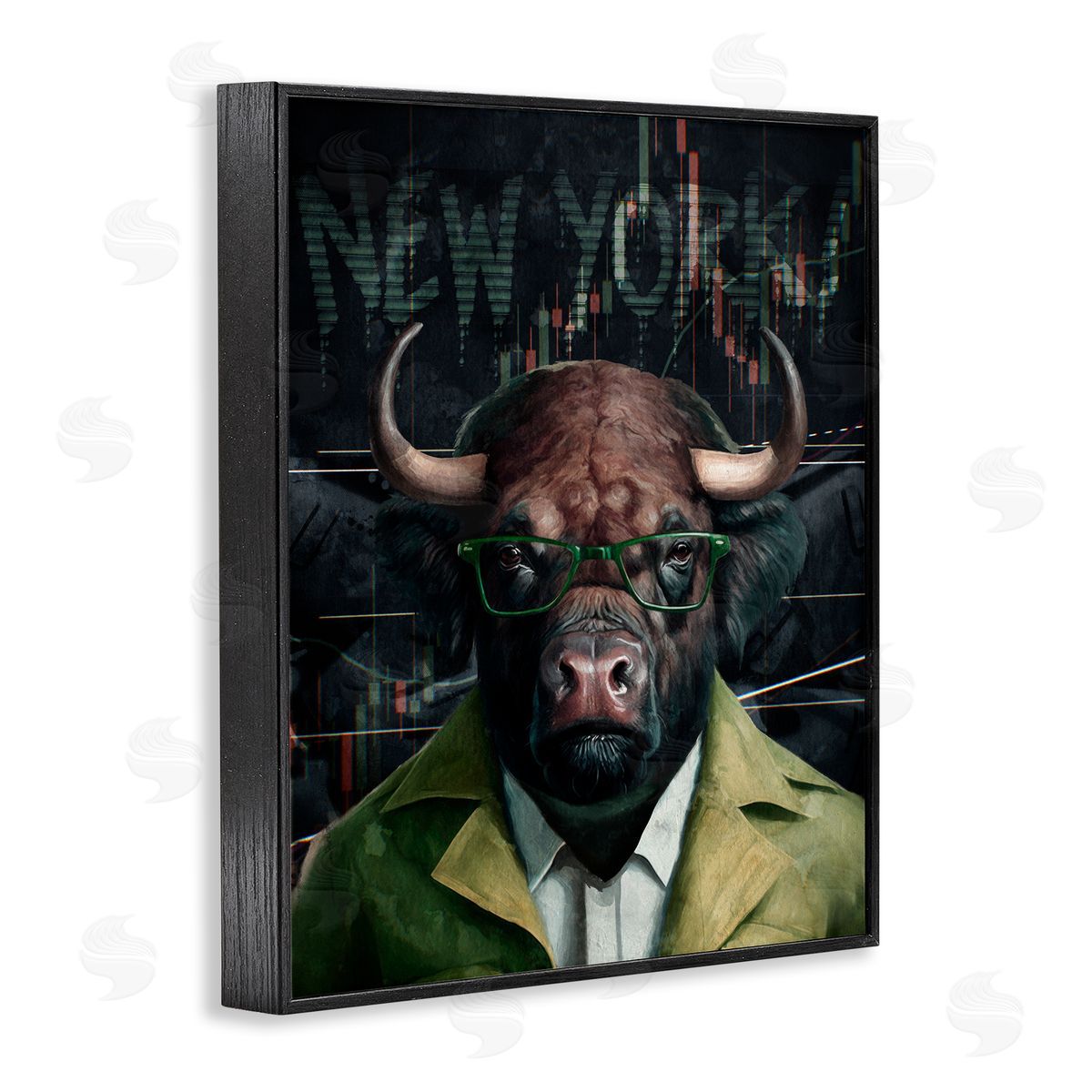 Stylish Bull New York Black Frame Print Wall Art, Home Decor by Svetlana Aleynikova
