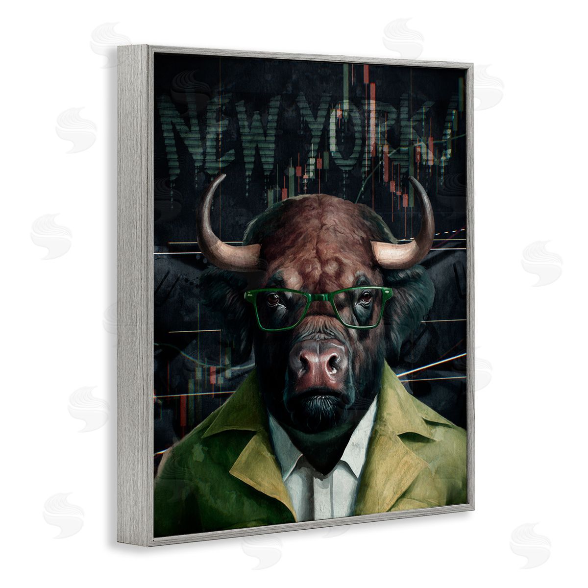 Stylish Bull New York Grey Frame Print Wall Art, Home Decor by Svetlana Aleynikova