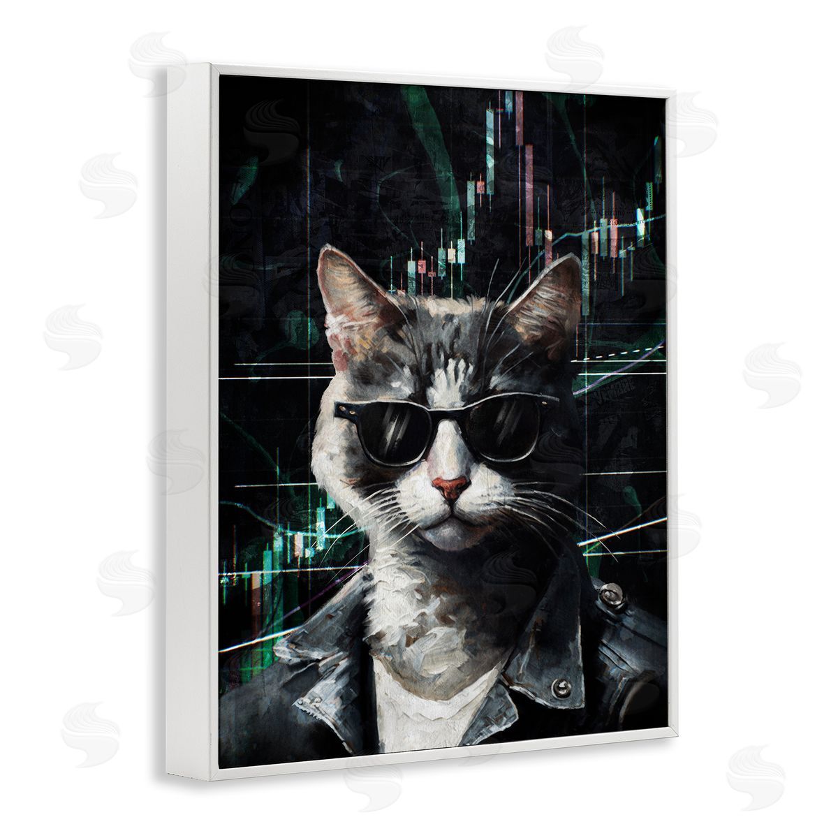 Trendy Cat Sunglasses White Frame Print Wall Art, Home Decor by Svetlana Aleynikova