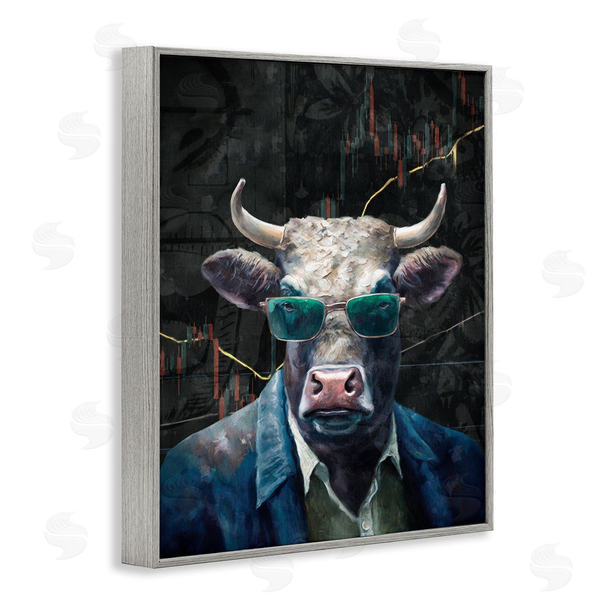 Bull in Sunglasses Grey Frame Print Wall Art, Home Decor by Svetlana Aleynikova