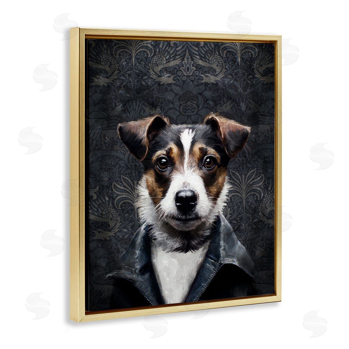 Dog with Ornate Background Gold Floating Frame Canvas Wall Art, Home Decor by Svetlana Aleynikova