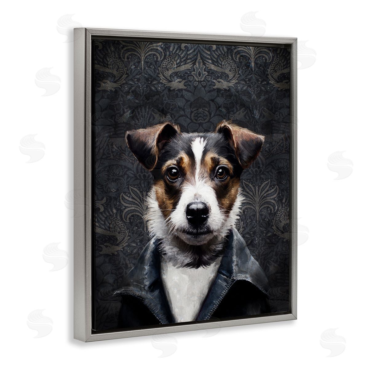 Dog with Ornate Background Grey Floating Frame Canvas Wall Art, Home Decor by Svetlana Aleynikova