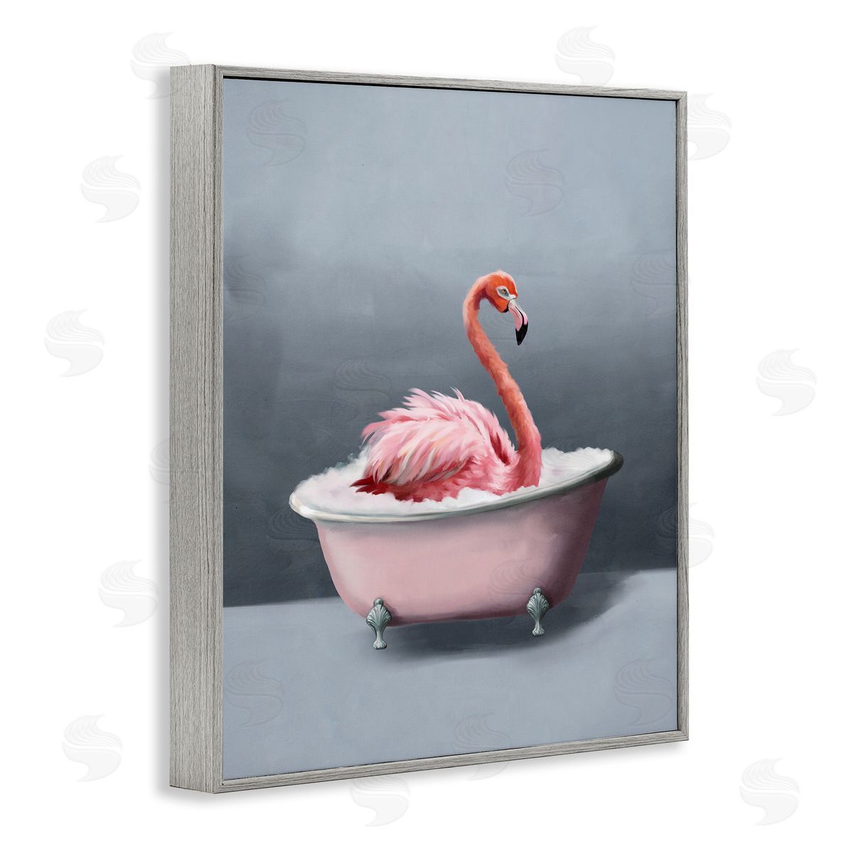 Flamingo in Bathtub Grey Frame Print Wall Art, Home Decor by Svetlana Aleynikova