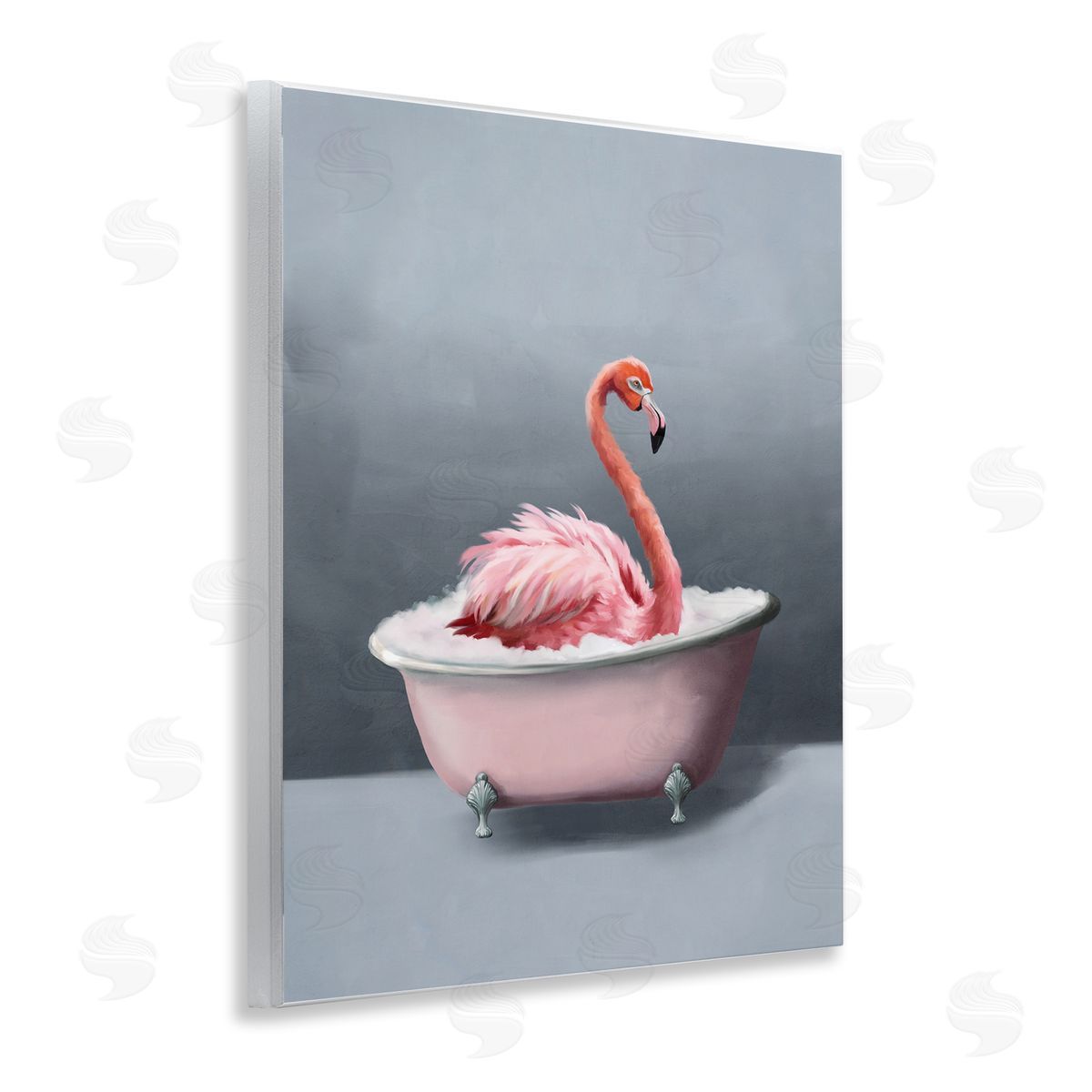 Flamingo in Bathtub Wood Plaque Wall Art, Home Decor by Svetlana Aleynikova