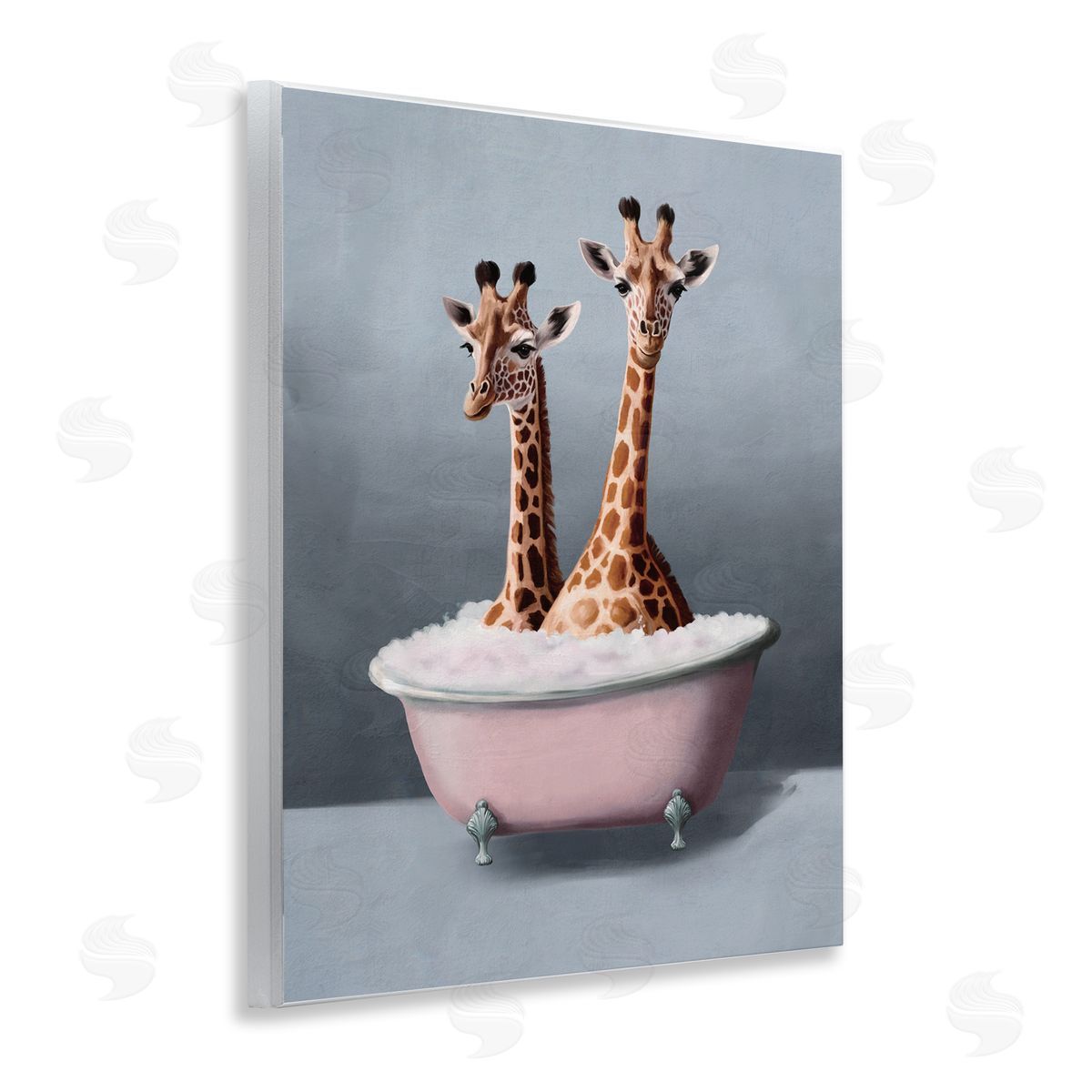 Giraffe Pair in Tub Wood Plaque Wall Art, Home Decor by Svetlana Aleynikova