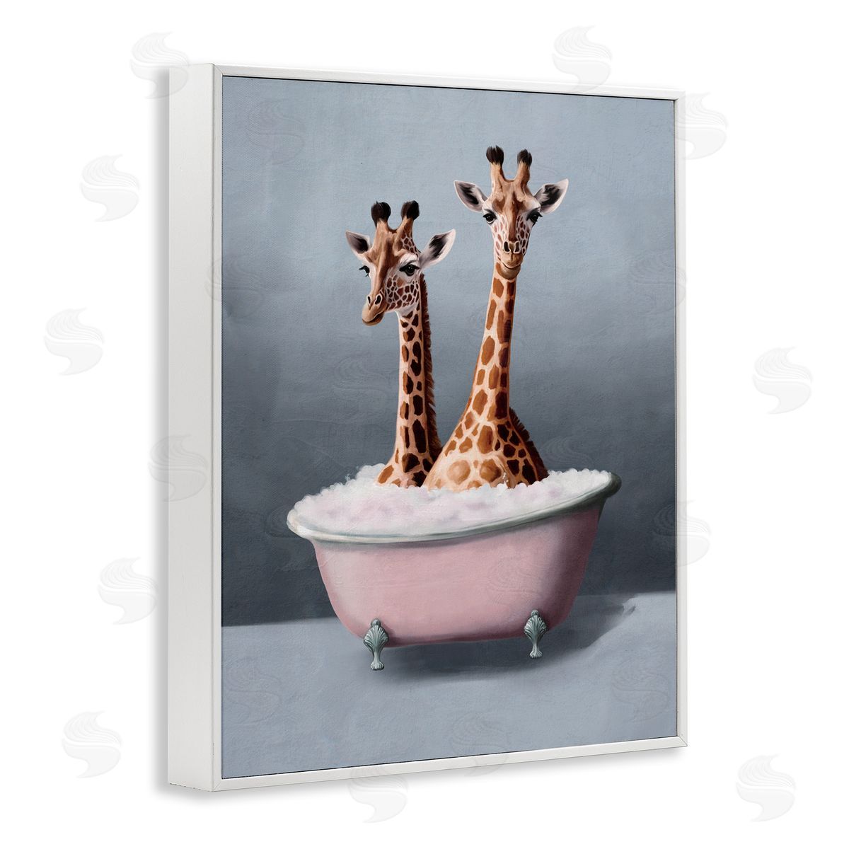 Giraffe Pair in Tub White Frame Print Wall Art, Home Decor by Svetlana Aleynikova