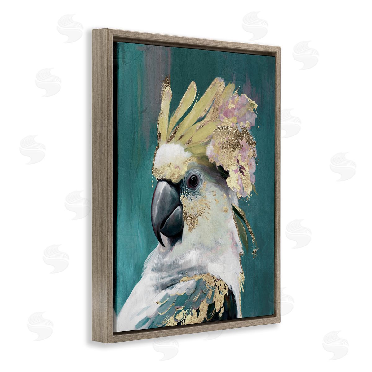 Cockatoo with Gold Accents Brown Floating Frame Canvas Wall Art, Home Decor by Svetlana Aleynikova