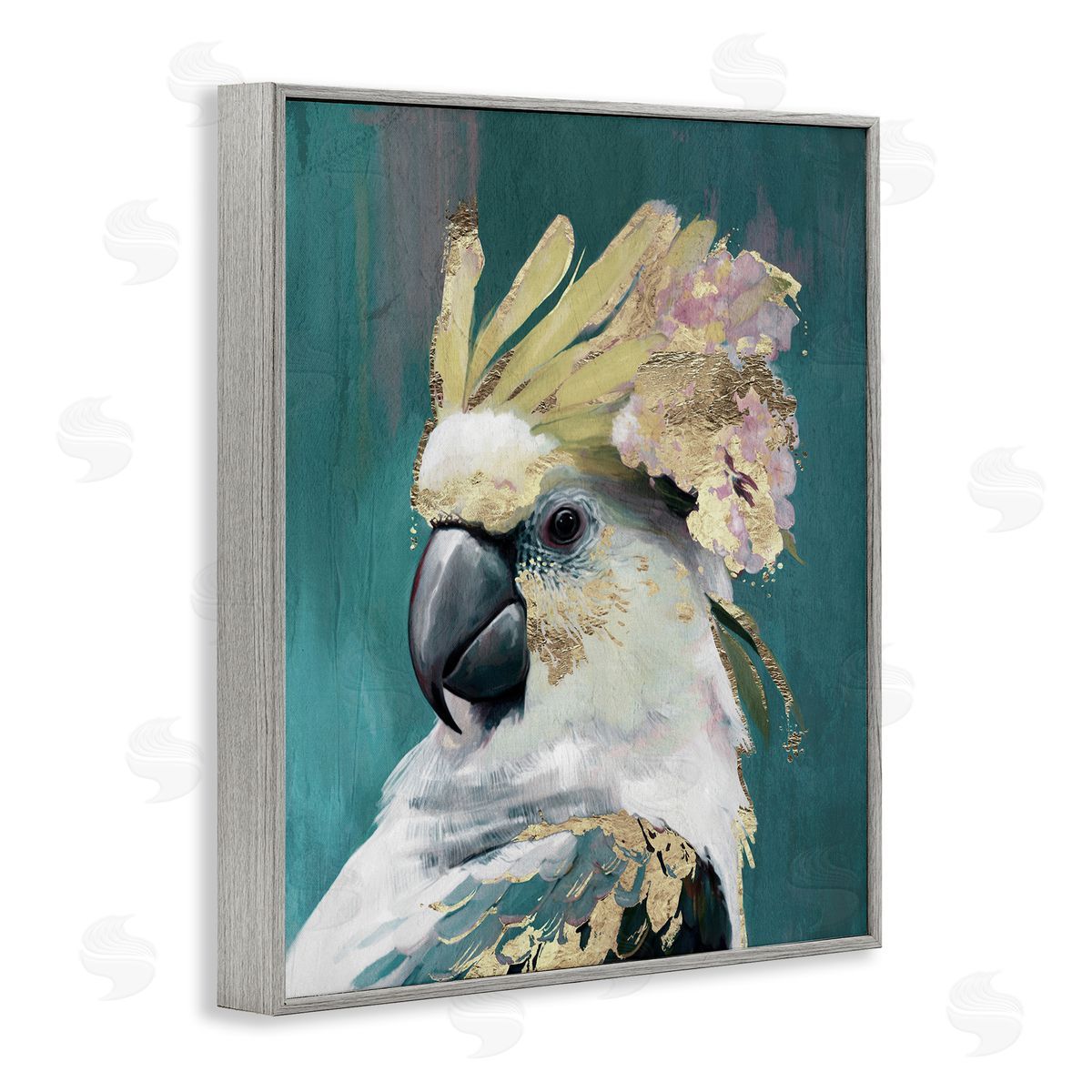 Cockatoo with Gold Accents Grey Frame Print Wall Art, Home Decor by Svetlana Aleynikova