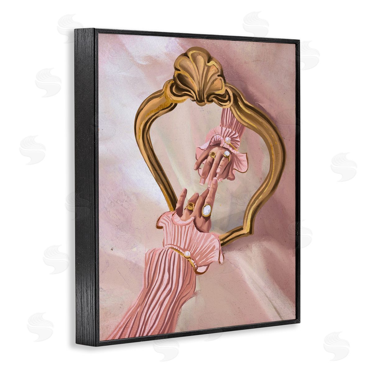 Chic Hand Mirror Reflection Black Frame Print Wall Art, Home Decor by Svetlana Aleynikova
