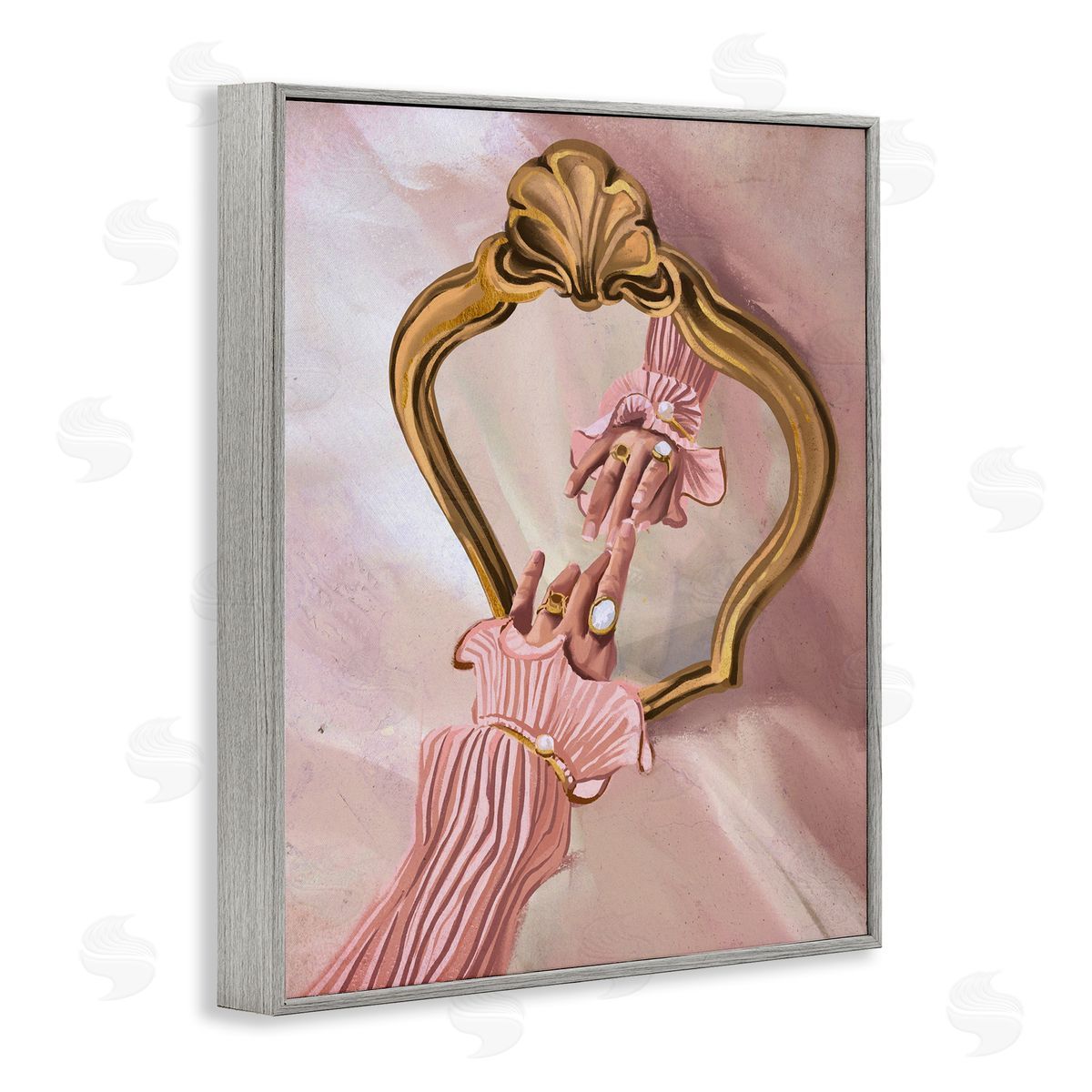 Chic Hand Mirror Reflection Grey Frame Print Wall Art, Home Decor by Svetlana Aleynikova