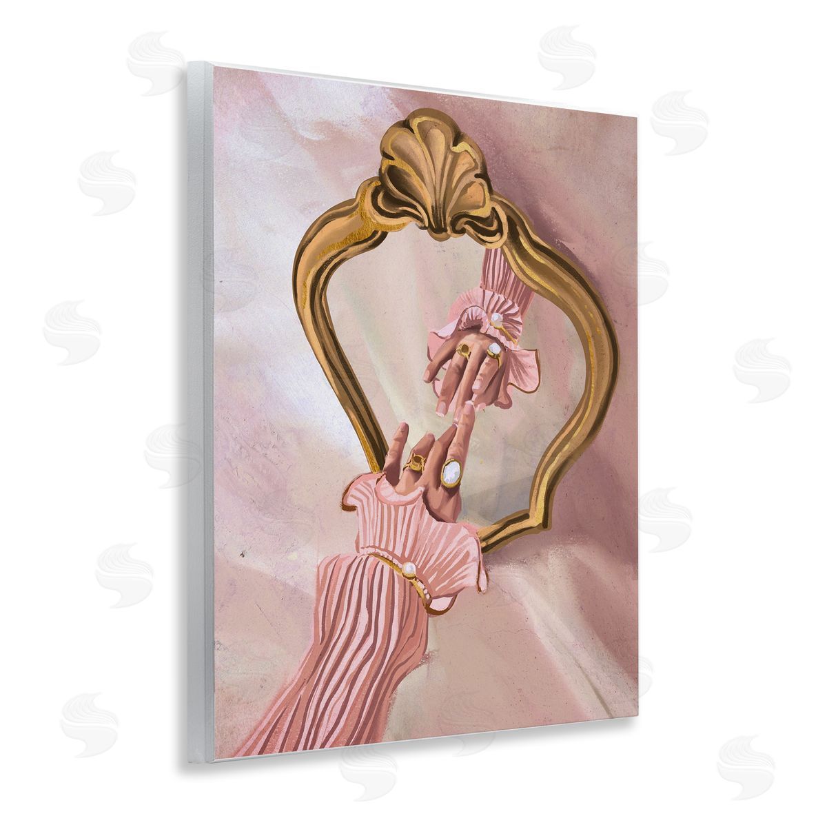 Chic Hand Mirror Reflection Wood Plaque Wall Art, Home Decor by Svetlana Aleynikova