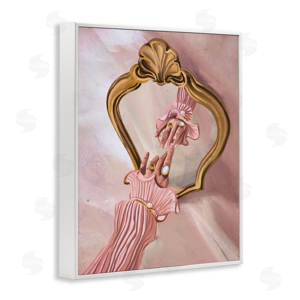 Chic Hand Mirror Reflection White Frame Print Wall Art, Home Decor by Svetlana Aleynikova