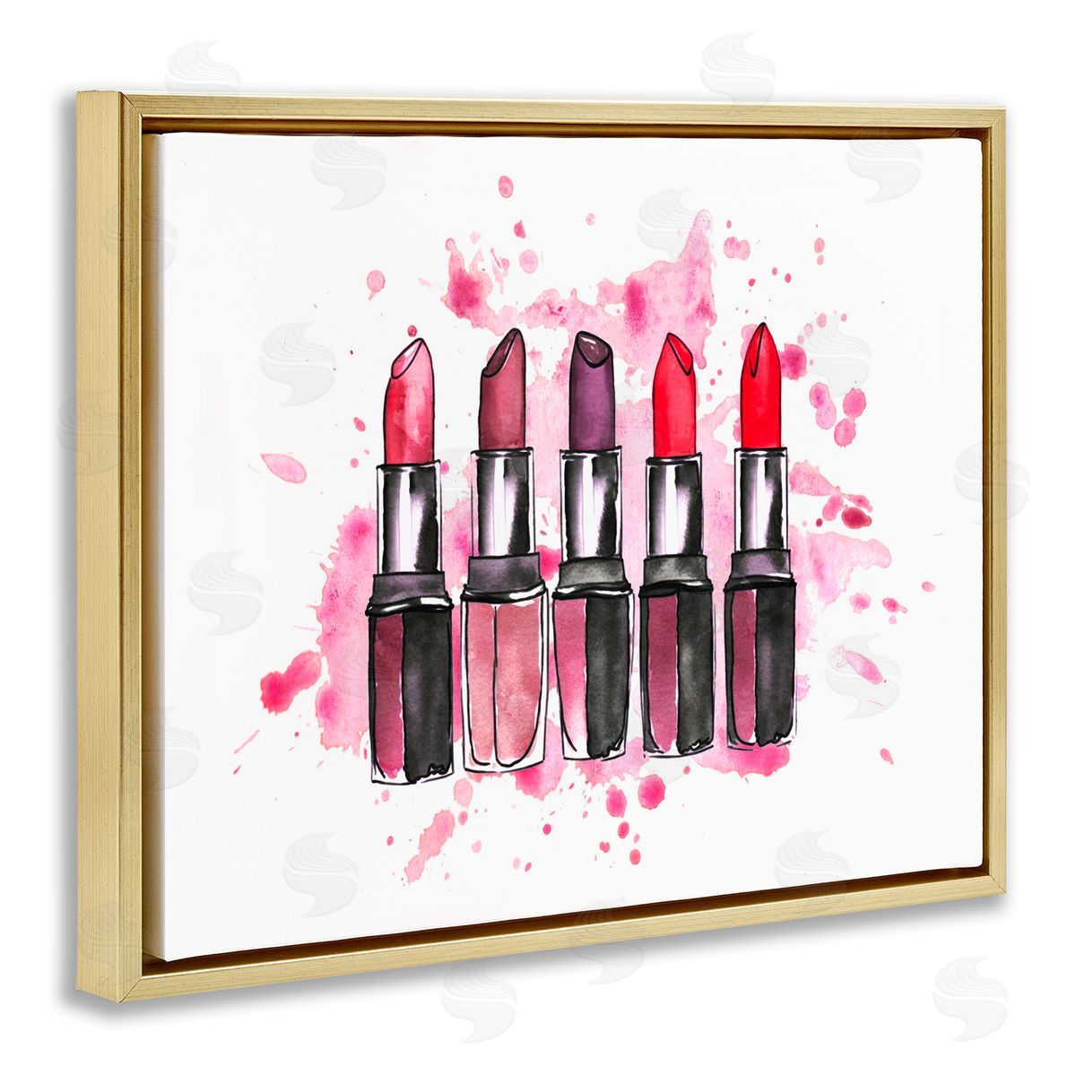 Modern Splatter Lipstick Gold Floating Frame Canvas Wall Art, Home Decor by Svetlana Aleynikova